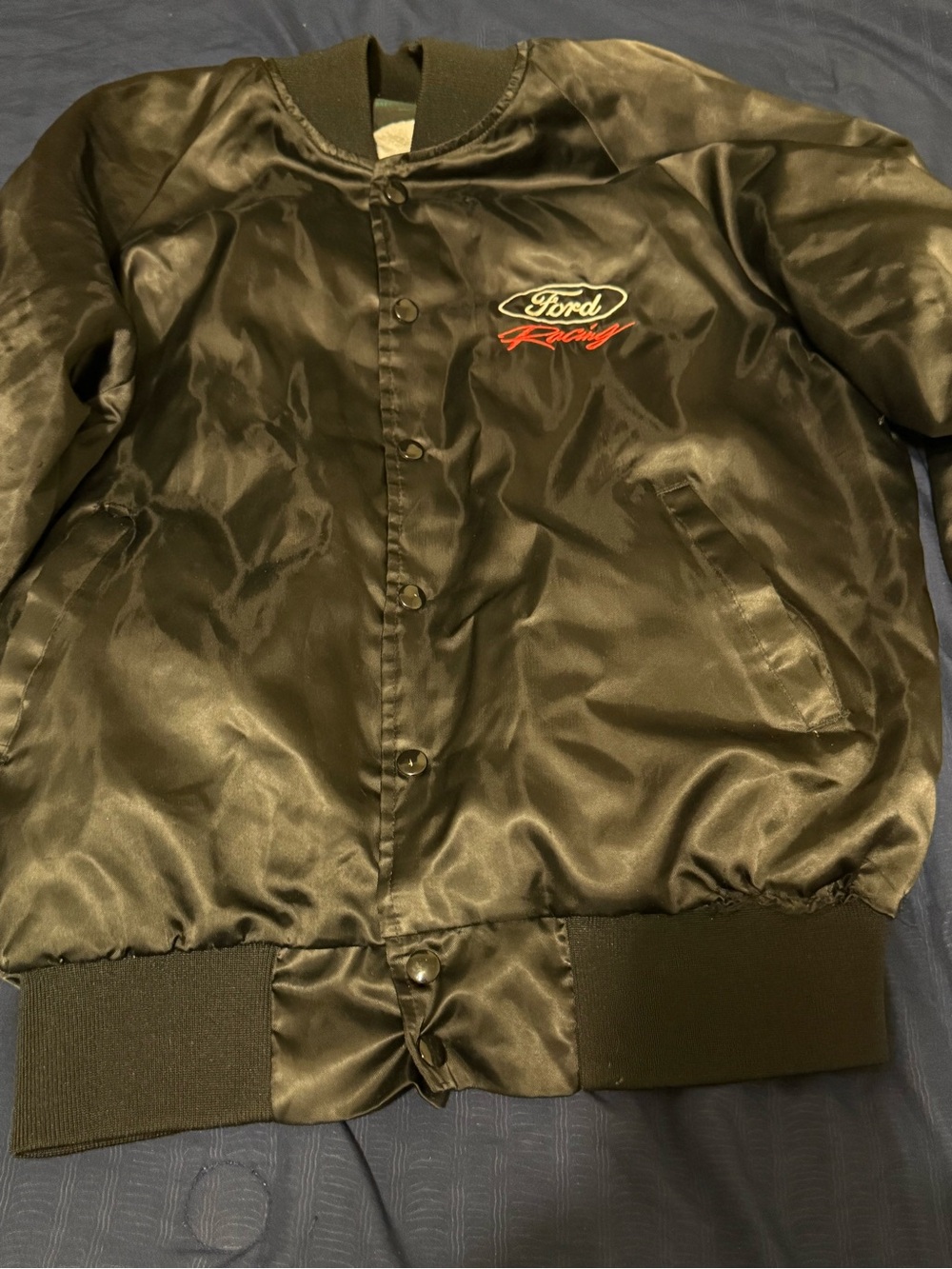 Vintage 90s Black Ford Racing Satin Jacket  Made In USA Size Medium
